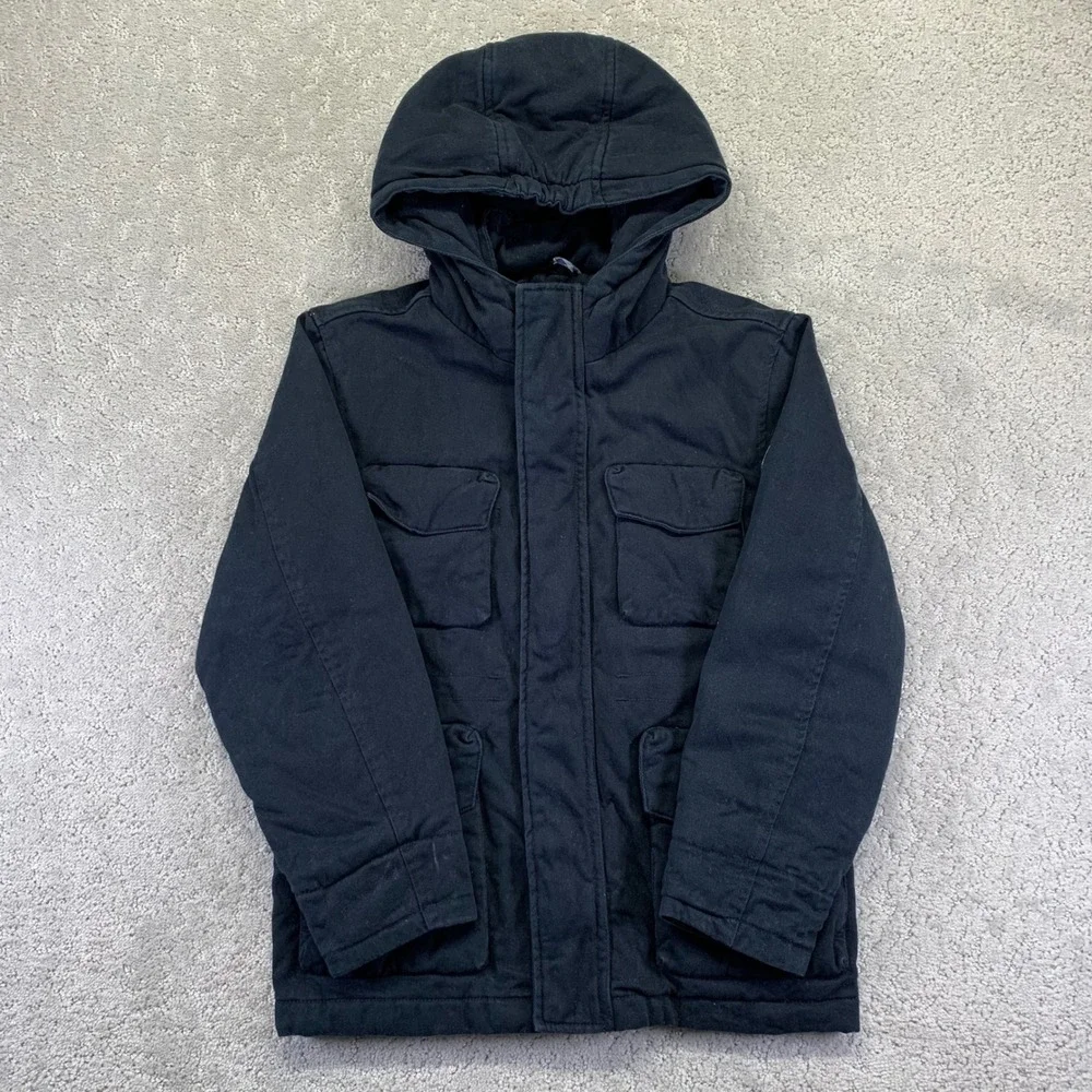Ben‎ Sherman Kids Jacket Size 8 Black Hooded Utility Field Pockets Quilt Lined